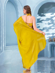 Tikhi Imli - Ready to wear yellow colored saree with brocade blouse