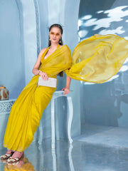 Tikhi Imli - Ready to wear yellow colored saree with brocade blouse
