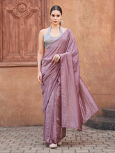 Ready to wear onion pink colored saree with embellished jari work