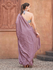 Ready to wear onion pink colored saree with embellished jari work