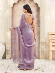 Ready to wear two tone purple and gold colored jimmy choo saree with embellished border