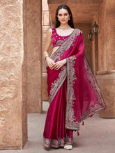 Tikhi Imli - Rani colored zari embroidered saree