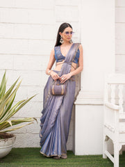 Tikhi Imli - Ready to wear Two tone Blue and copper colored chiffon saree with faux mirror embroidered blouse