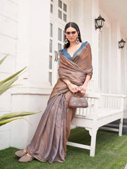 Tikhi Imli - Ready to wear Two tone Blue and copper colored jimmy choo saree with embellished lace