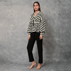 TAMISKA - توب ببلوم مخطط باللونين الأسود والأبيض