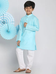 Vastramay - Boys' Aqua And White Kurta Pyjama Set