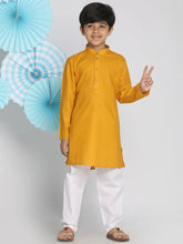 Vastramay - Boys' Mustard And White Kurta Pyjama Set