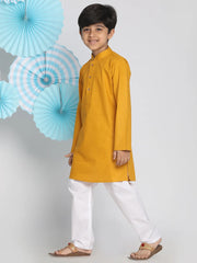 Vastramay - Boys' Mustard And White Kurta Pyjama Set
