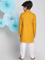 Vastramay - Boys' Mustard And White Kurta Pyjama Set