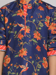 Vastramay - Boys' Multicolor-Base-Navy Blue And Cream Kurta