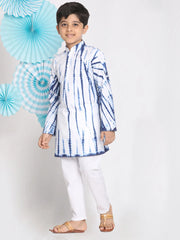 Vastramay - Boys' Blue And White Kurta Pyjama Set