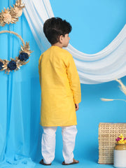 Vastramay - Boys' Yellow and White Kurta Pyjama Set