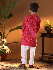 Vastramay - Infant Boys' Pink And White Cotton Kurta and Pyjama Set