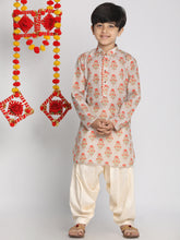 Vastramay - Boy's' Multicolor-Base-Beige And Cream Kurta Patiala Set