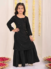 Vastramay - Girls' Black Embellished Kurta Palazzo Set