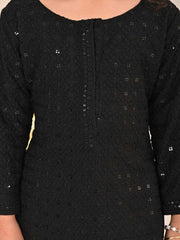 Vastramay - Girls' Black Embellished Kurta Palazzo Set