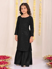 Vastramay - Girls' Black Embellished Kurta Palazzo Set