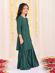 Vastramay - Girls' Green Embellished Kurta Palazzo Set