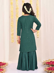 Vastramay - Girls' Green Embellished Kurta Palazzo Set