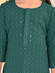 Vastramay - Girls' Green Embellished Kurta Palazzo Set