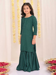 Vastramay - Girls' Green Embellished Kurta Palazzo Set