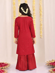 Vastramay - Girls' Maroon Embellished Kurta Palazzo Set