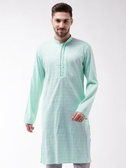 Vastramay - Men's Aqua Blue Cotton Blend Kurta