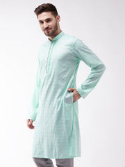 Vastramay - Men's Aqua Blue Cotton Blend Kurta