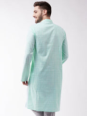 Vastramay - Men's Aqua Blue Cotton Blend Kurta