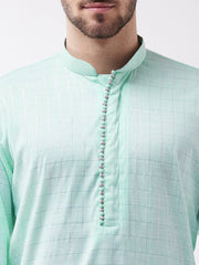 Vastramay - Men's Aqua Blue Cotton Blend Kurta