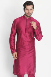 Vastramay - Men's Fuchsia Cotton Silk Blend Kurta