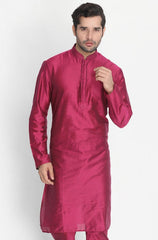 Vastramay - Men's Fuchsia Cotton Silk Blend Kurta
