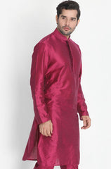 Vastramay - Men's Fuchsia Cotton Silk Blend Kurta