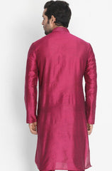 Vastramay - Men's Fuchsia Cotton Silk Blend Kurta