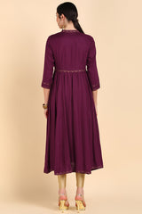 burgundy rosewood thread work anarkali kurta