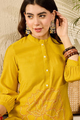 mustard silk blend solid embroidered regular coord sets