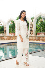 white silk blend solid embroidered coord sets