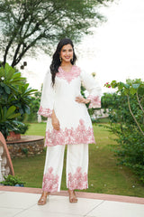 white silk blend solid embroidered coord sets