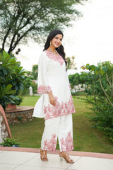 white silk blend solid embroidered coord sets