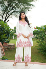 white silk blend solid embroidered coord sets