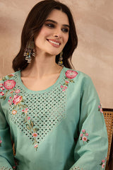 blue pure cotton embroidered straight coord sets