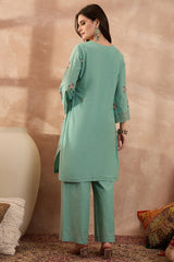 blue pure cotton embroidered straight coord sets