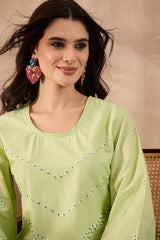 green pure cotton embroidered scalloped coord sets