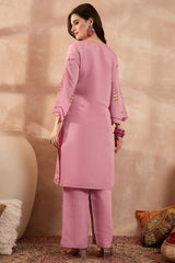 pink silk blend embroidered straight coord sets