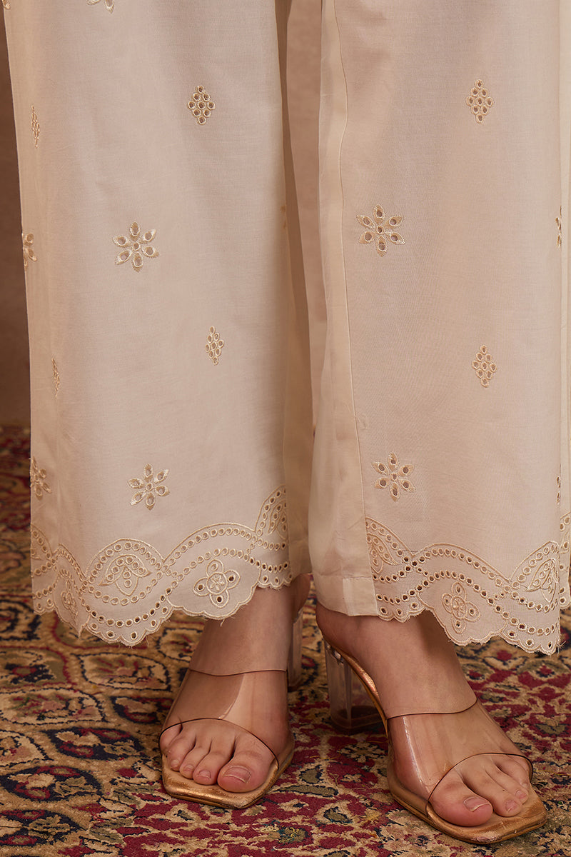 off white pure cotton embroidered scalloped coord sets