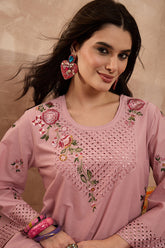 pink pure cotton embroidered straight coord sets