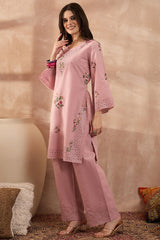 pink pure cotton embroidered straight coord sets