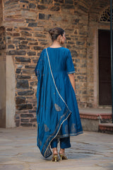 teal pure cotton anarkali suit set