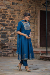 teal pure cotton anarkali suit set
