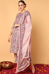 pink silk blend floral printed straight style suit set